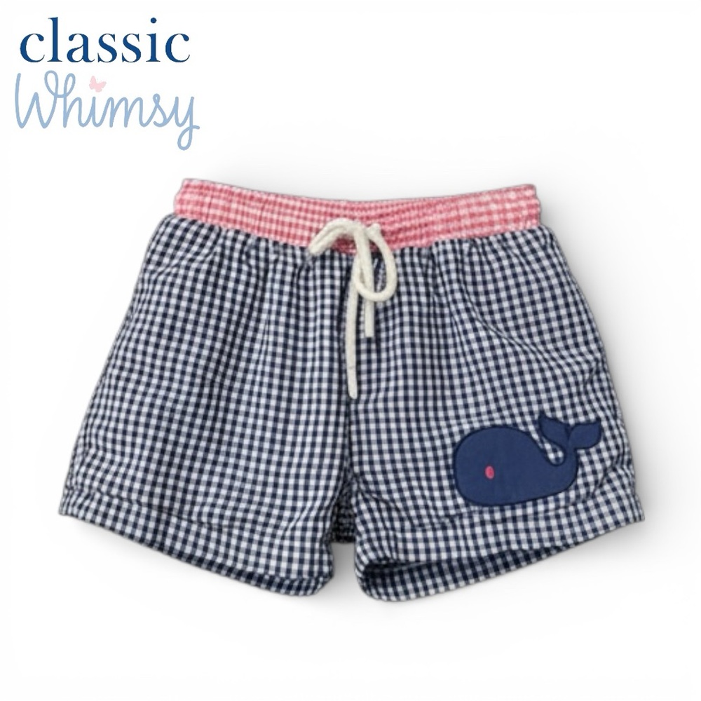 Classic Whimsy Gingham Swimsuit with Whale Patch Appliqué